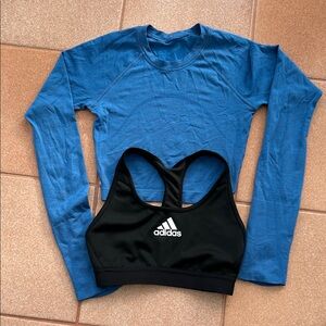 Lulu lemon Women's Blue Long Sleeve Tee with adidas sports bra bundle.
